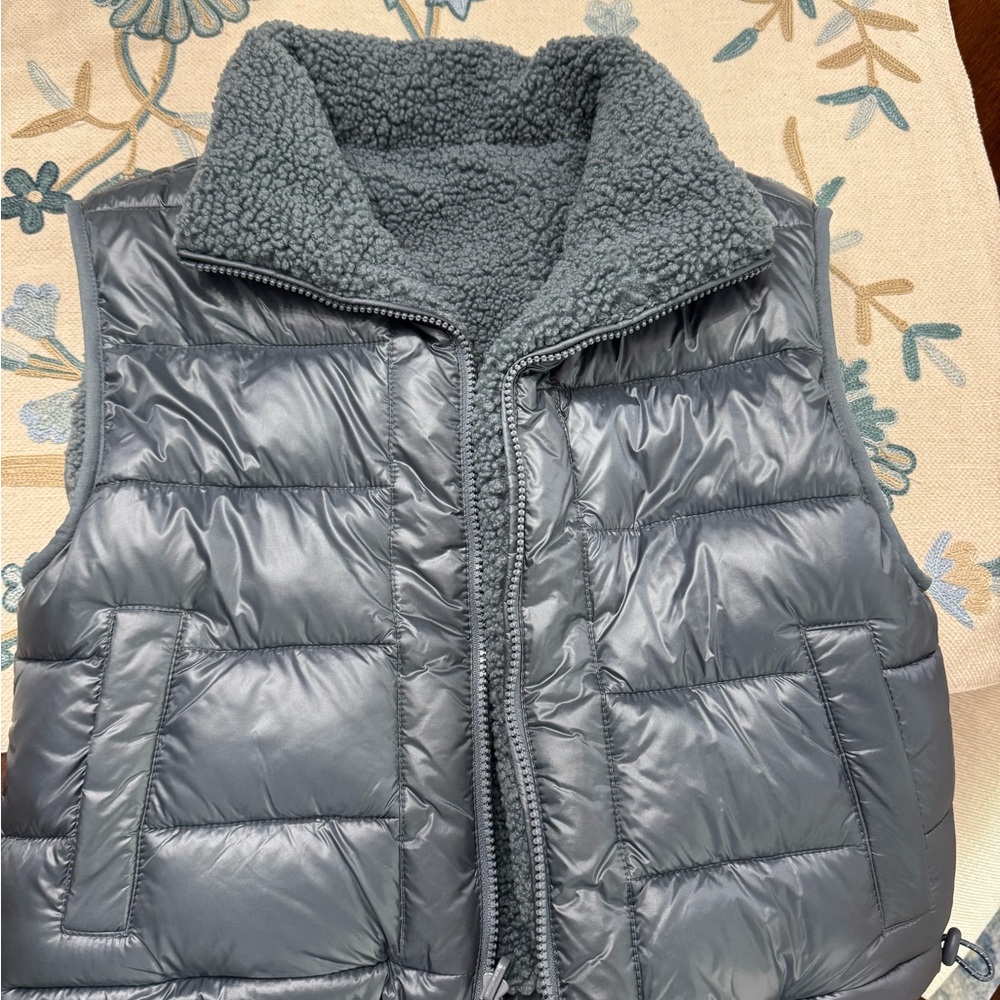 Gray Puffer Vest with Sherpa Lining